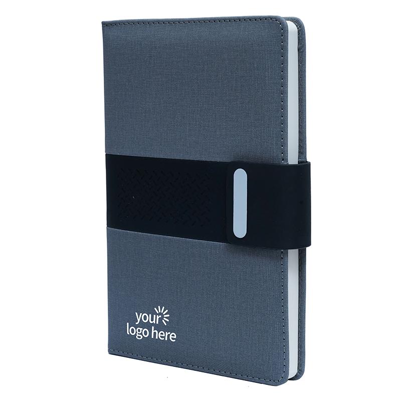 Gray & Black - Pu Leather Notebook With Closure With Logo